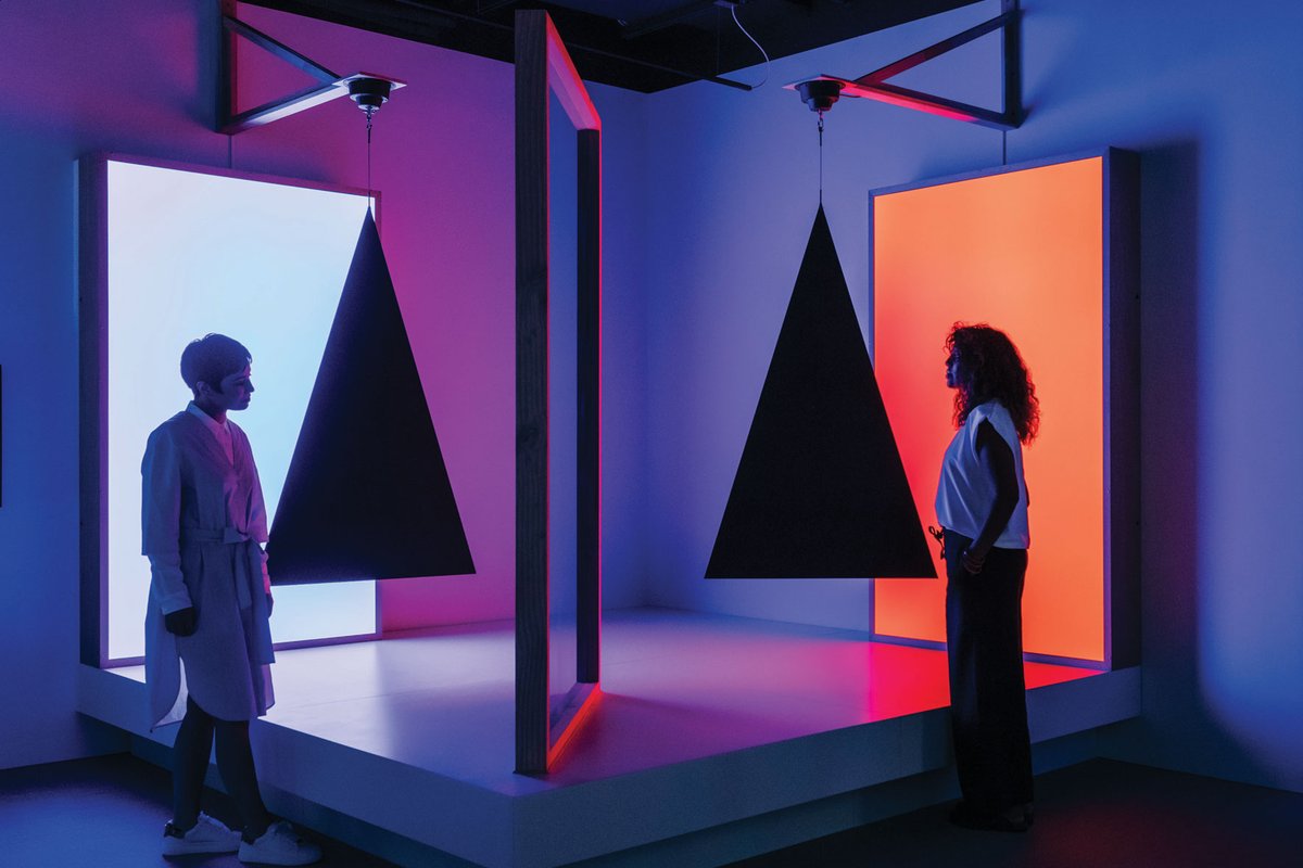 Pepper's ghost effect, triangles, cyan and red (2018), an installation by Taree Mackenzie, is part of the new permanent exhibition at the Australian Centre for the Moving Image Photo: Adam Gibson