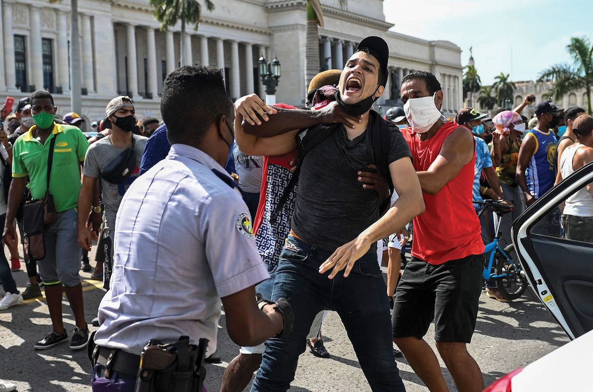 Demonstrations against the Communist party erupted across Cuba on 11 July, with chants of, “We want liberty!” © Yamil Lage/AFP via Getty images