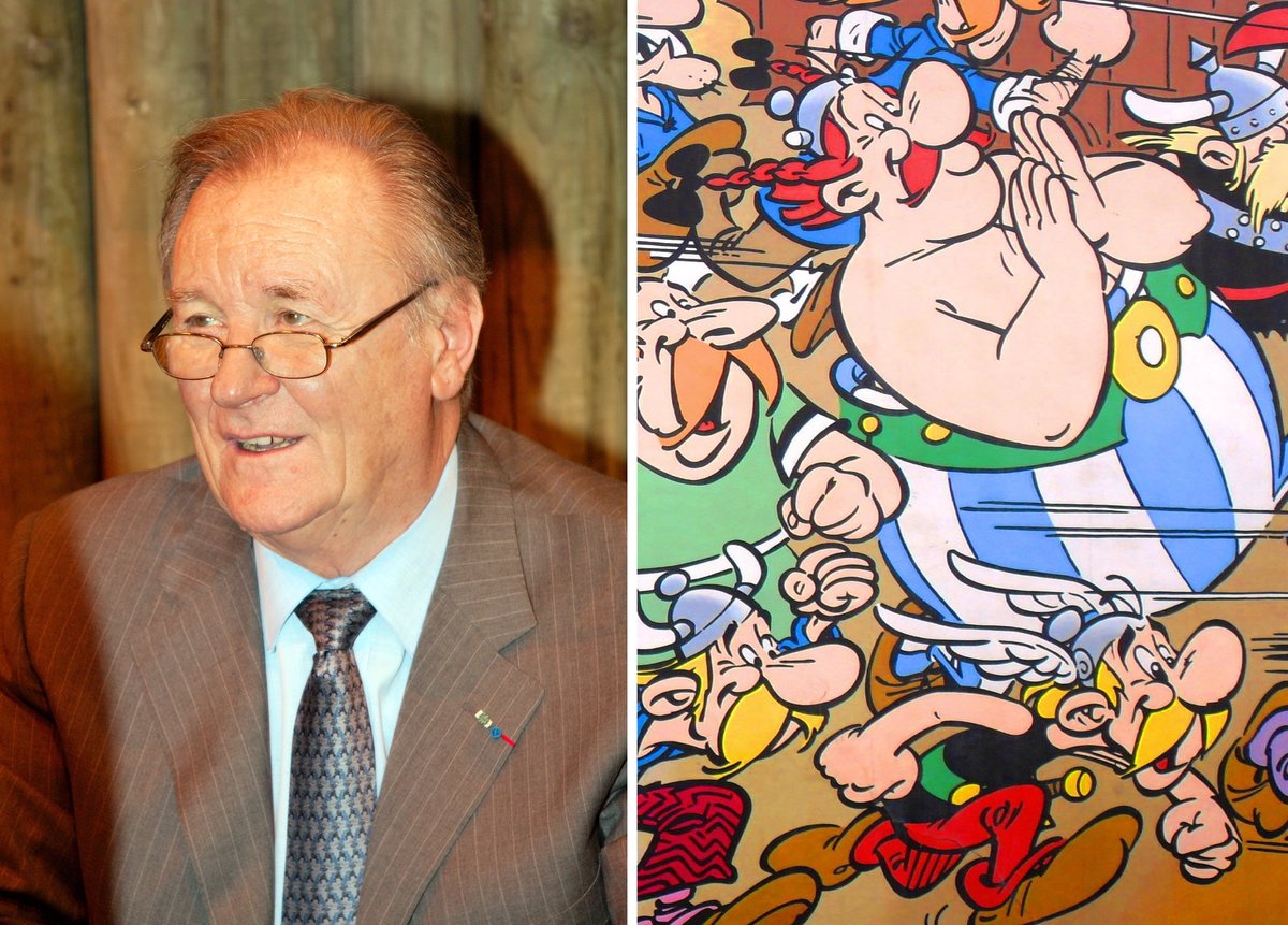 Albert Uderzo (left), the man who co-created the celebrated cartoon character, Asterix (right), has died, aged 92 Uderzo: Georges Seguin; Asterix: Ferran Cornellà