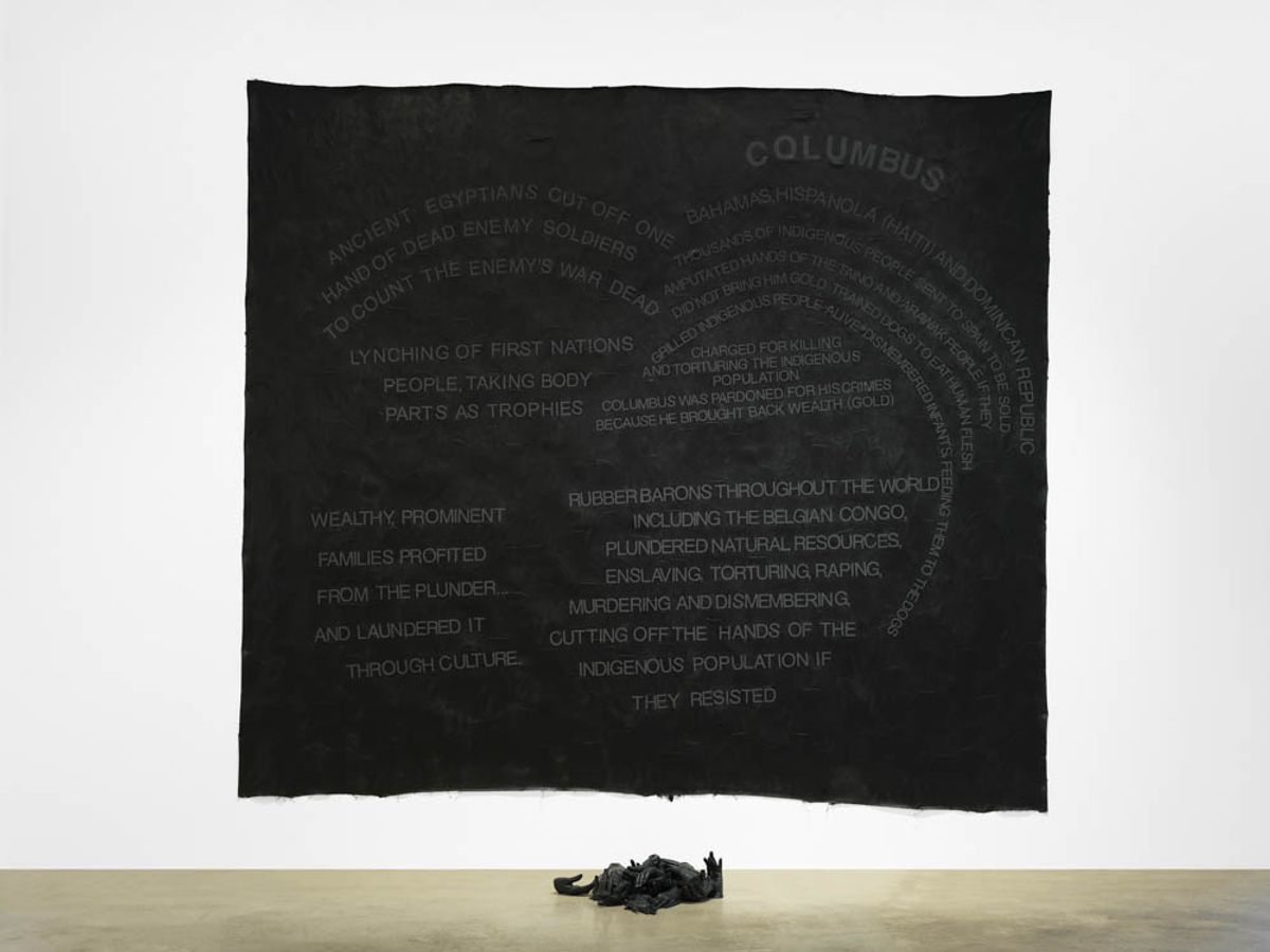 Howardena Pindell's Columbus (2020)  Courtesy the artist, Garth Greenan Gallery and Victoria Miro