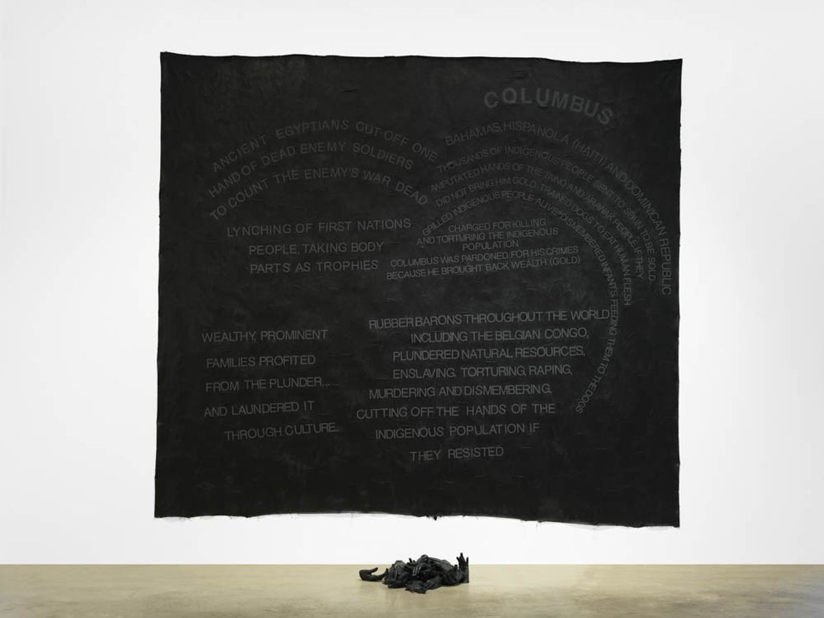 Howardena Pindell's Columbus (2020) Courtesy the artist, Garth Greenan Gallery and Victoria Miro
