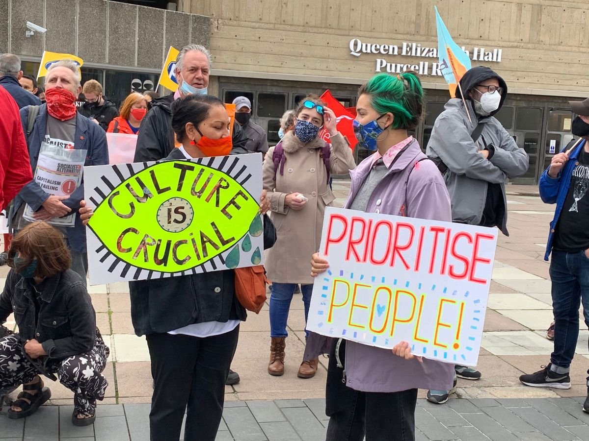 Protesters at the Southbank Centre on Saturday, which is home to the Hayward Gallery and one of the major institutions under scrutiny © G. Harris