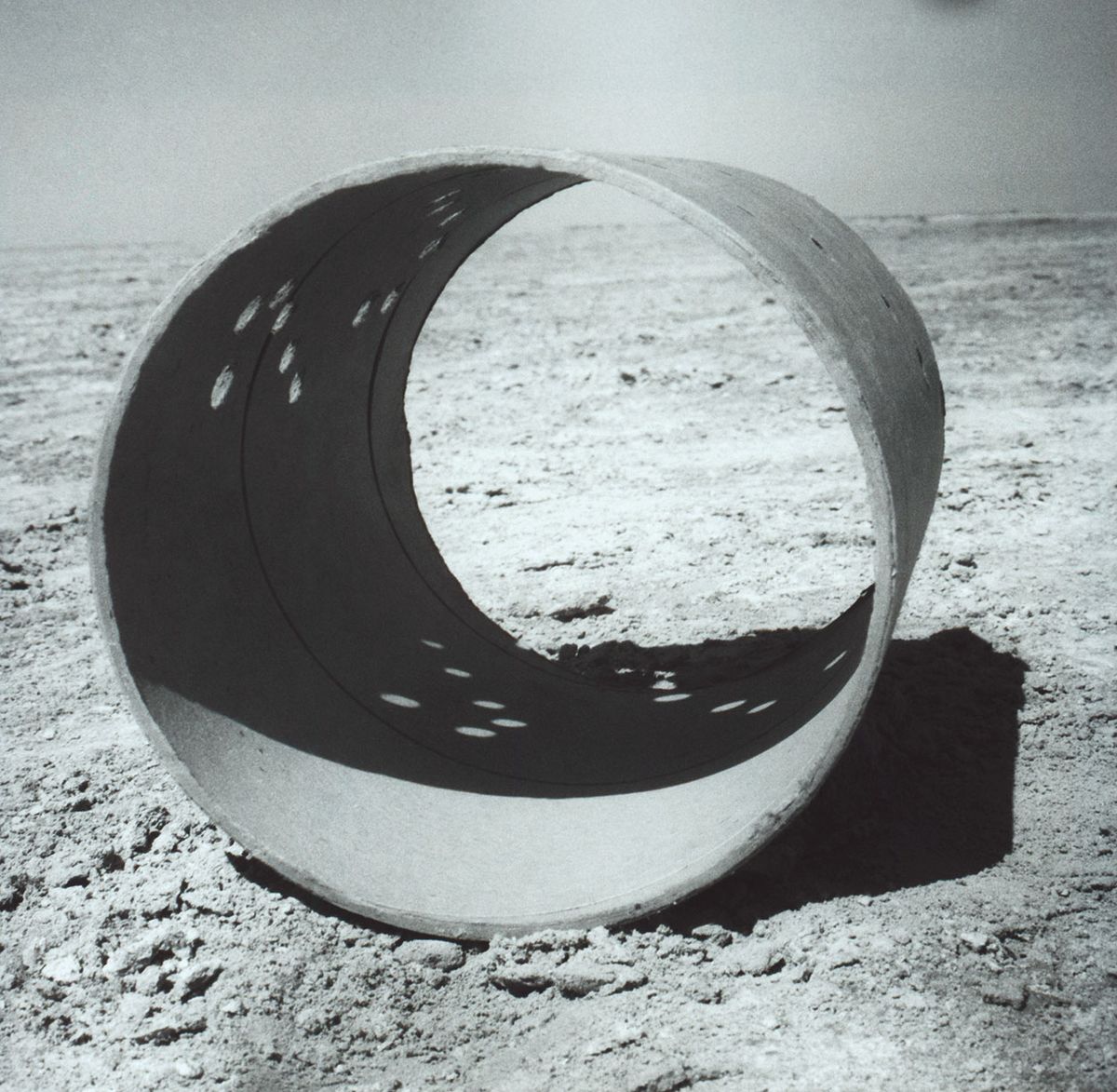 A 1975 photo study of one of Holt’s Sun Tunnels. She built the series of structures in the Great Basin Desert, Utah, between 1973 and 1976. During her five-decade career, she received less attention than her male counterparts, including her husband Robert Smithson © Holt/Smithson Foundation, Licensed by Artists Rights Society, New York