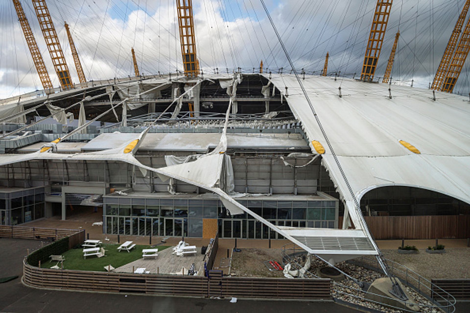 Gone with the wind: storm Eunice has caused severe damage to the roof of the O2 Arena in London © Photo by Rob Pinney/Getty Images