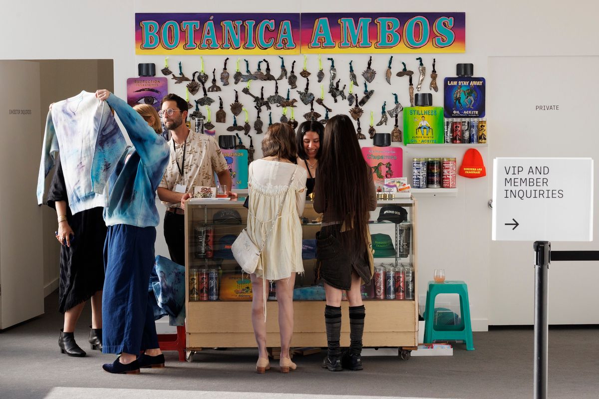 The non-profit Ambos's stand in its new location outside the main security checkpoint at Frieze Los Angeles Photo: Carlin Stiehl