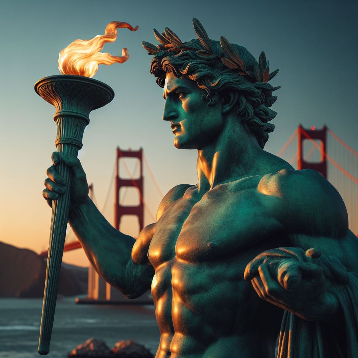 A close-up rendering of The Great Colossus of Prometheus on Alcatraz Courtesy the American Colossus Foundation, via X