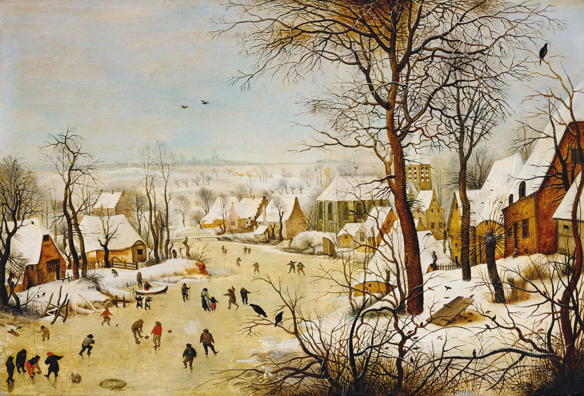 Pieter Bruegel the Elder’s Winter Landscape with Ice-skaters and Bird-trap (1565), frequently reproduced by the family workshop and others. Courtesy of the Royal Museums of the Fine Arts, Brussels.