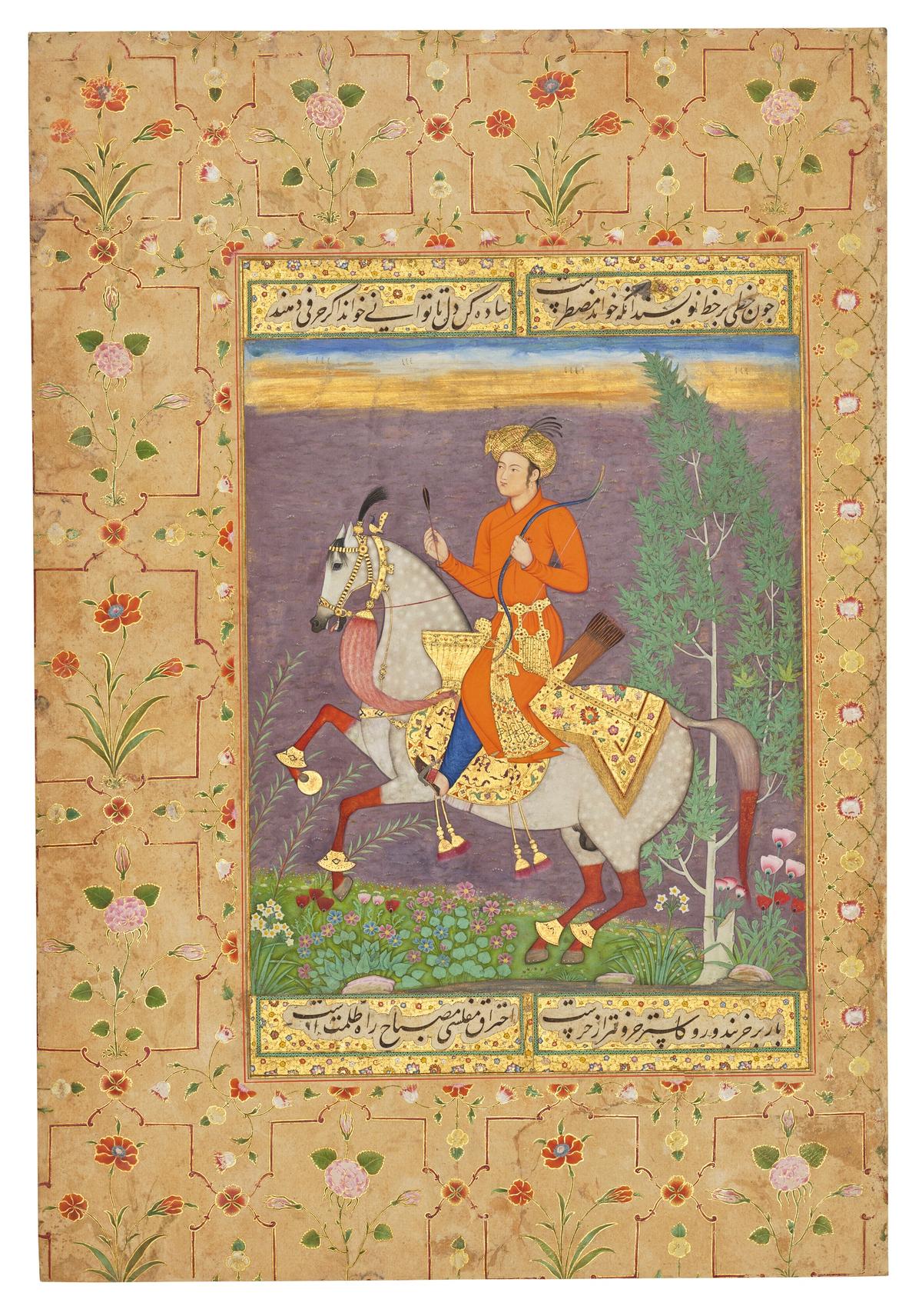 A Prince Hawking, from the late Shah Jahan Album, attributed to Muhammad Ali (around 1610)
Courtesy Christie's