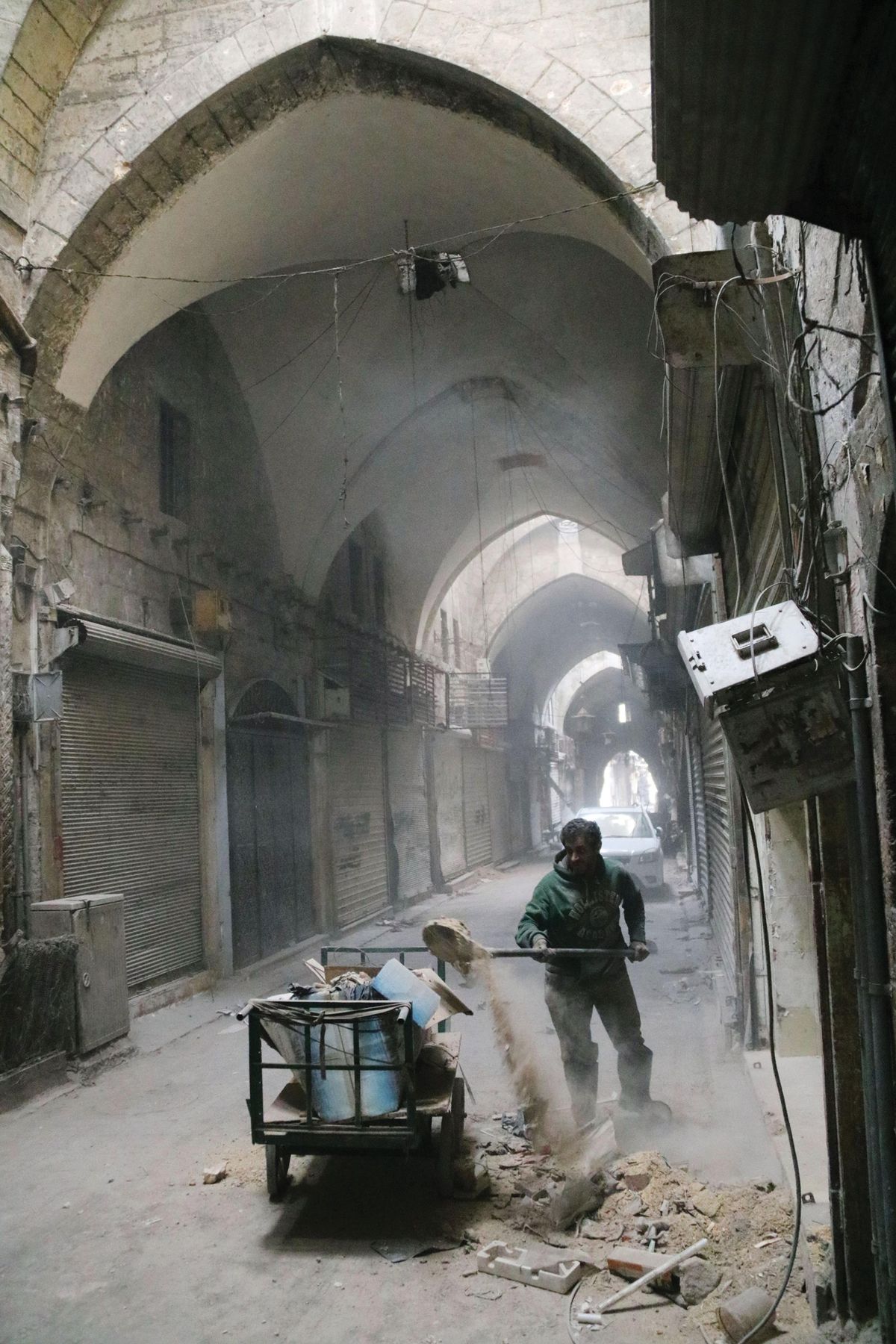 Aleppo's once-vibrant souk, being cleared of debris in February 2017, two months after Syrian government forces retook the city from rebels Kyodo News