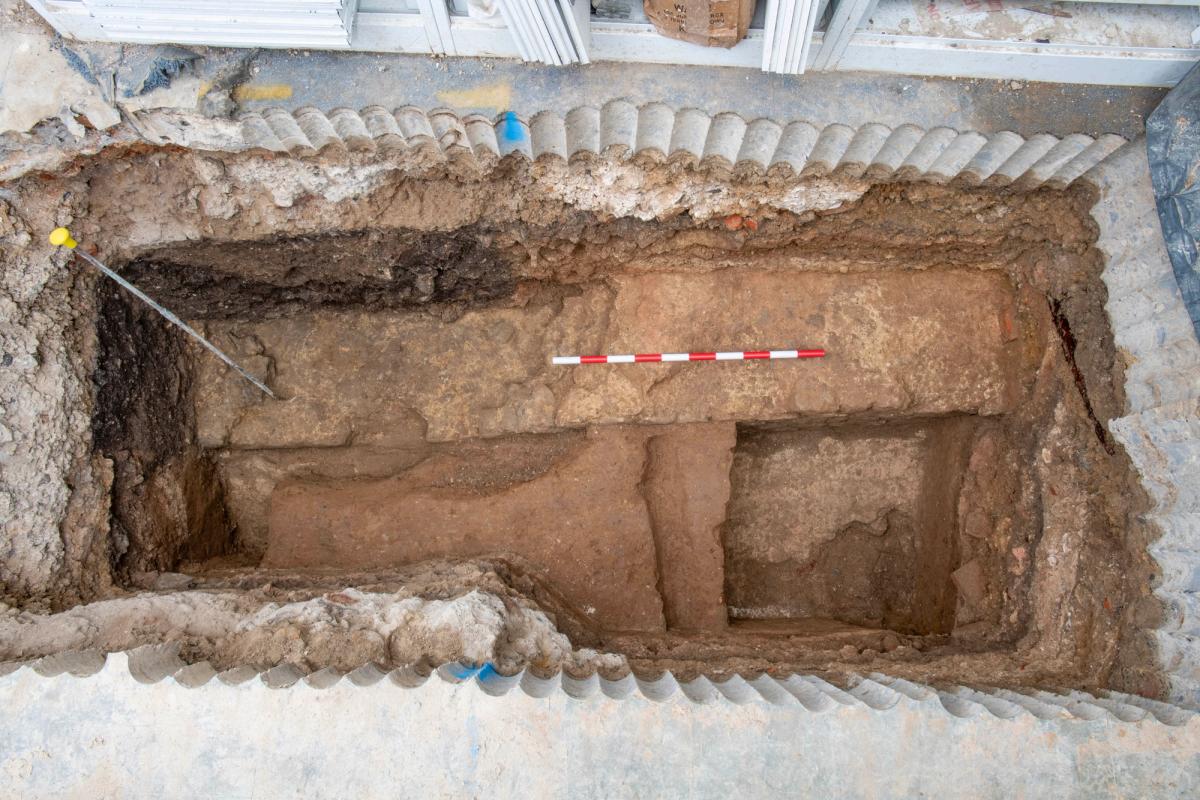 The newly discovered building would have been two-and-a-half storeys high, with a courtyard about the size of a football pitch

Courtesy of Museum of London Archaeology 