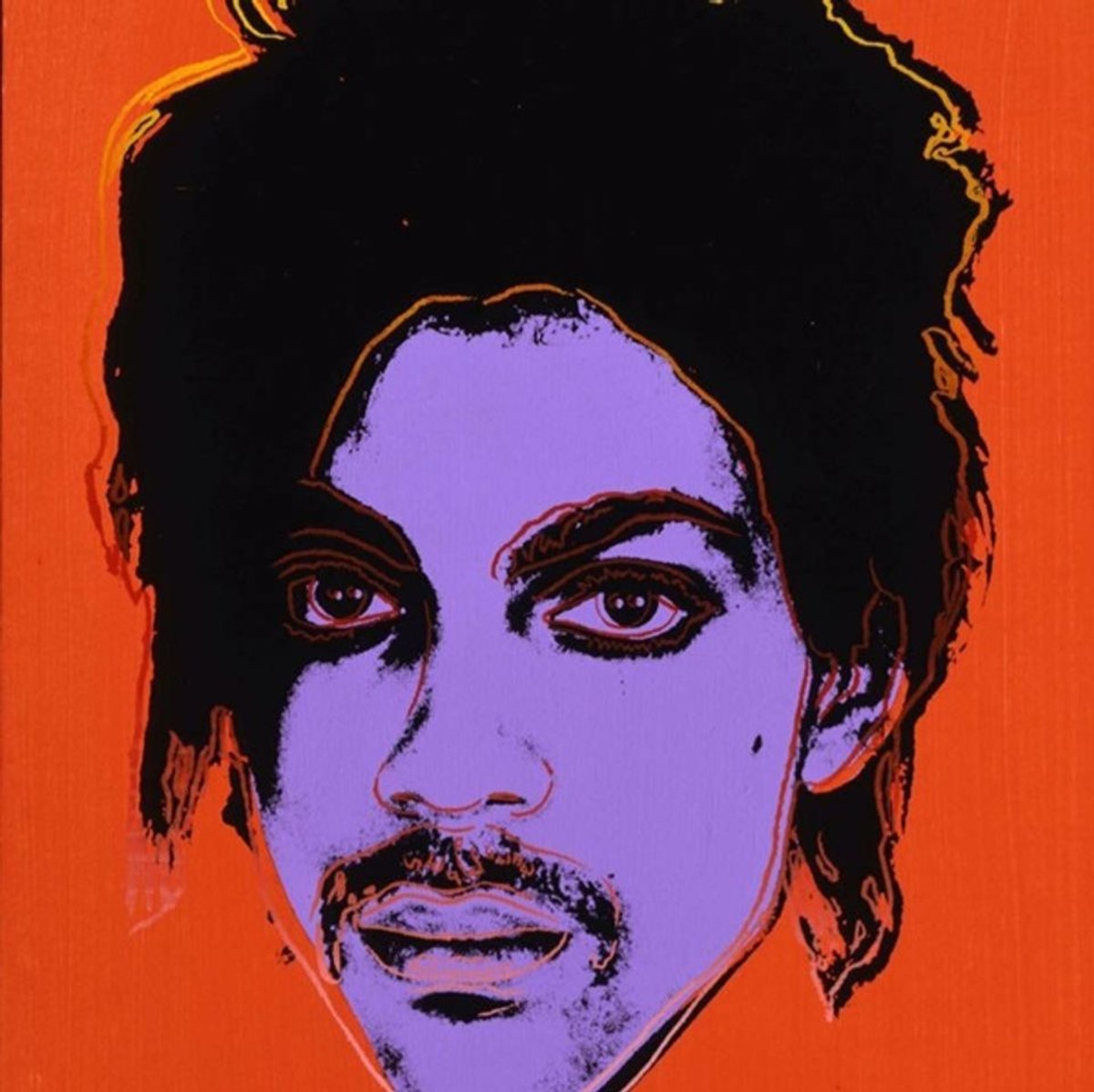 A portrait of Prince by Andy Warhol based on a photograph by Lynn Goldsmith