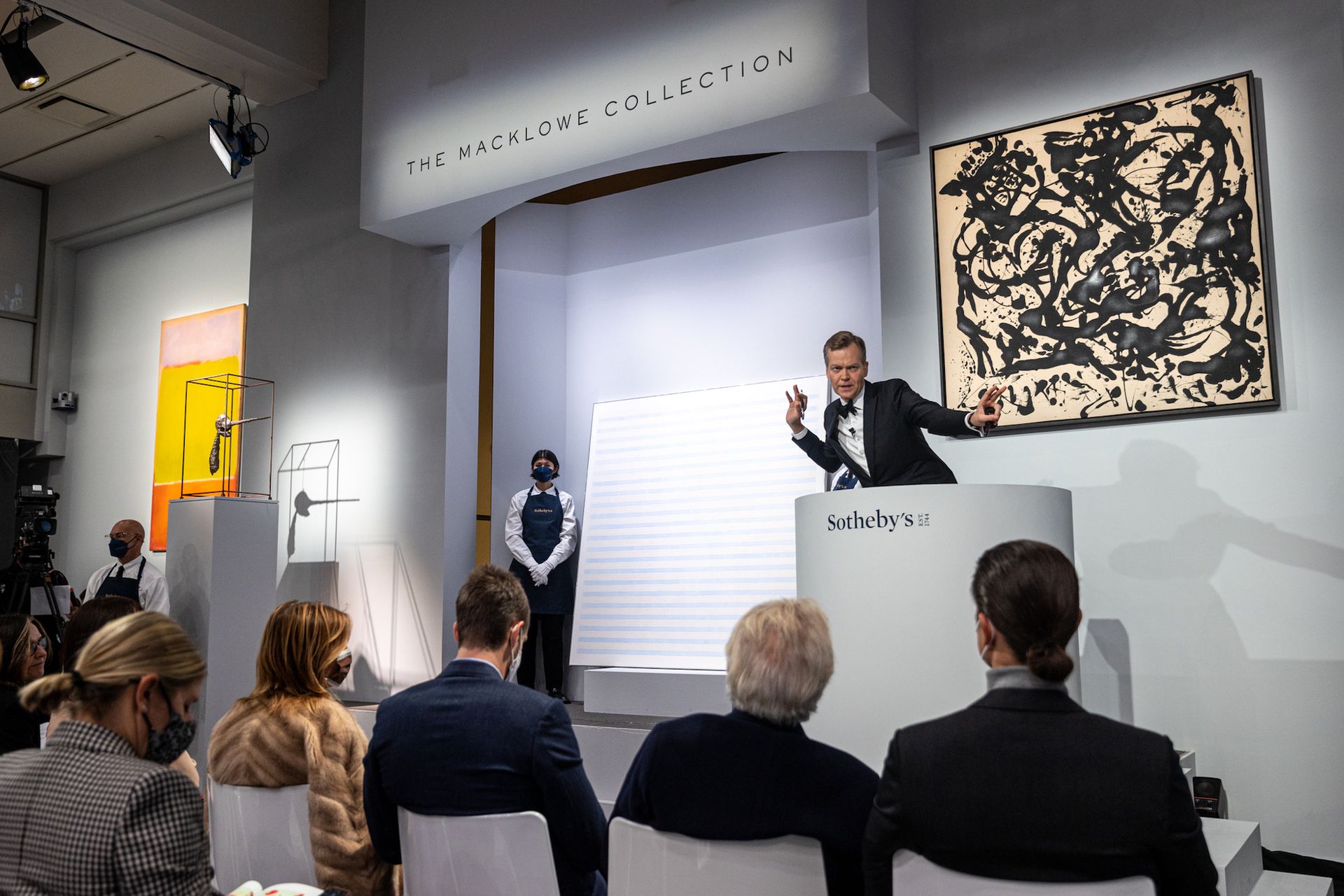 Auctioneer Oliver Barker conducts Sotheby’s first sale of the Macklowe collection in New York on 15 November 2021. Photo courtesy Sotheby’s