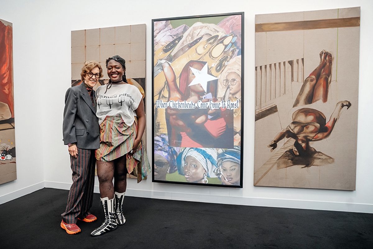 Philanthropist Dasha Shenkman with Okiki Akinfe, winner of the Focus Fund prize © Joe Short