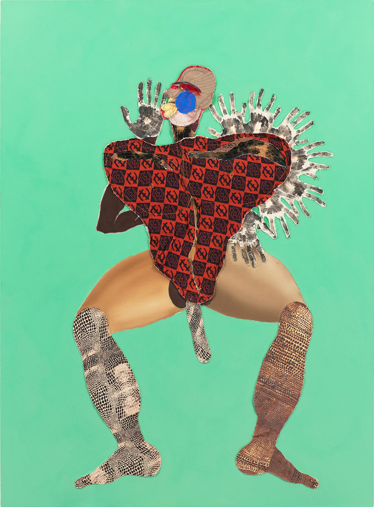 Black Hand (2020), one of Tschabalala Self’s signature painted and collaged images of Black figures, from the Kunsthalle exhibition © the artist