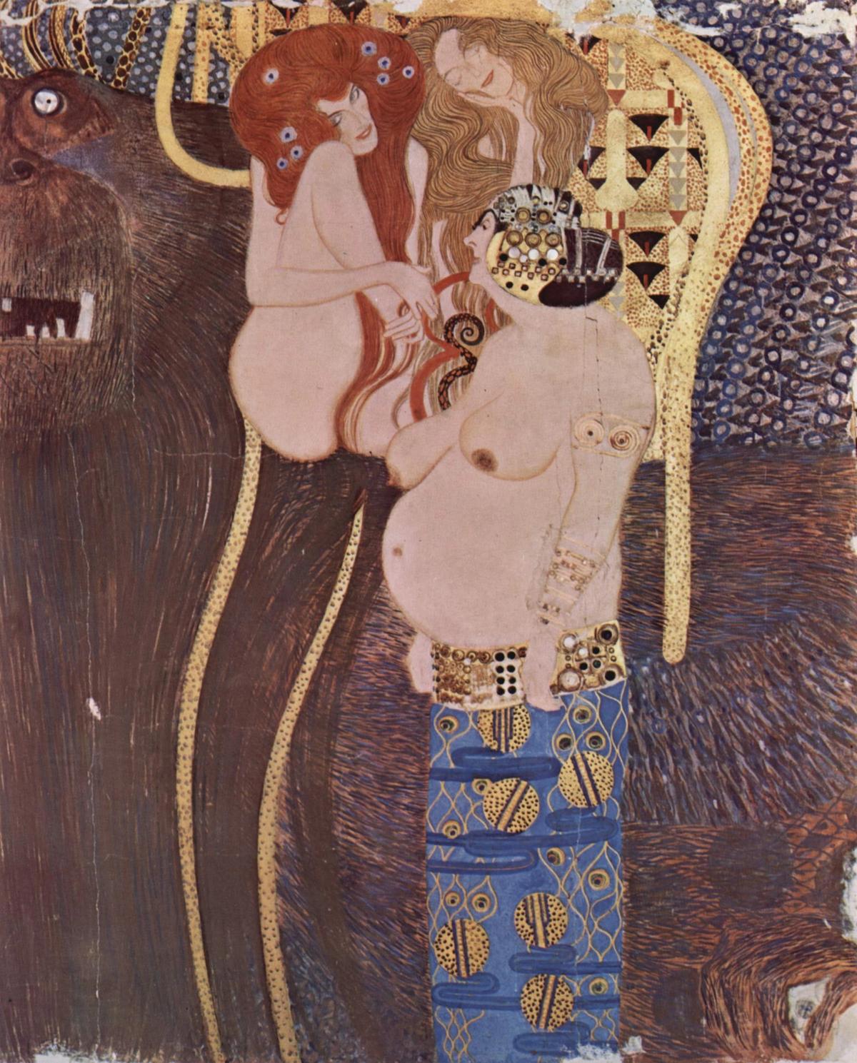 A section from Gustav Klimt's Beethoven Frieze (1902) The Yorck Project (2002) 10.000 Meisterwerke der Malerei, distributed by Directmedia via Wikicommons