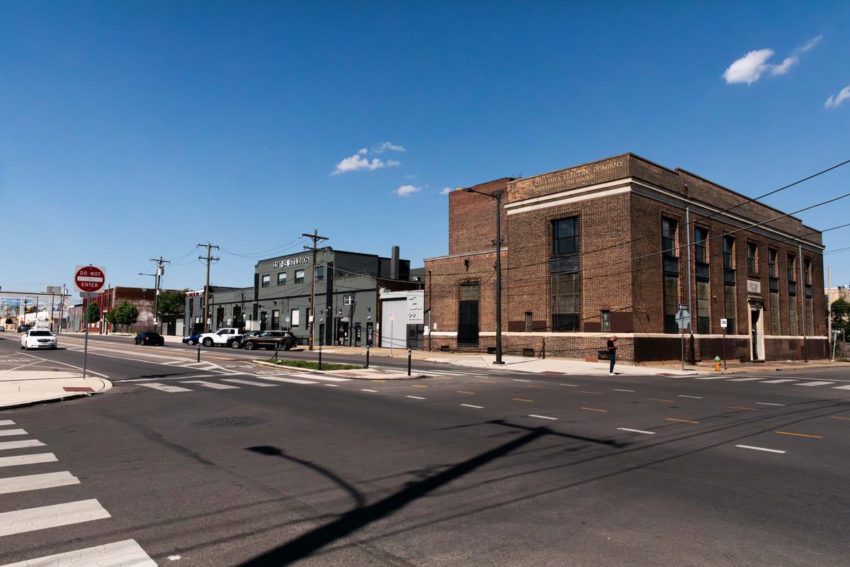 The future site of the Forman Arts Initiative's first permanent space, with the former electrical substation on the corner Photo: Isabel Kokko, courtesy the Forman Arts Initiative, Philadelphia