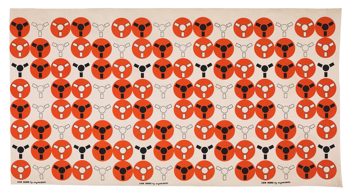 Angelo Testa’s IBM Disks (1952–56), screenprinted on linen; in 1956 the fabric designer also translated Paul Rand’s IBM logotype onto fabric © Museum Associates/LACMA