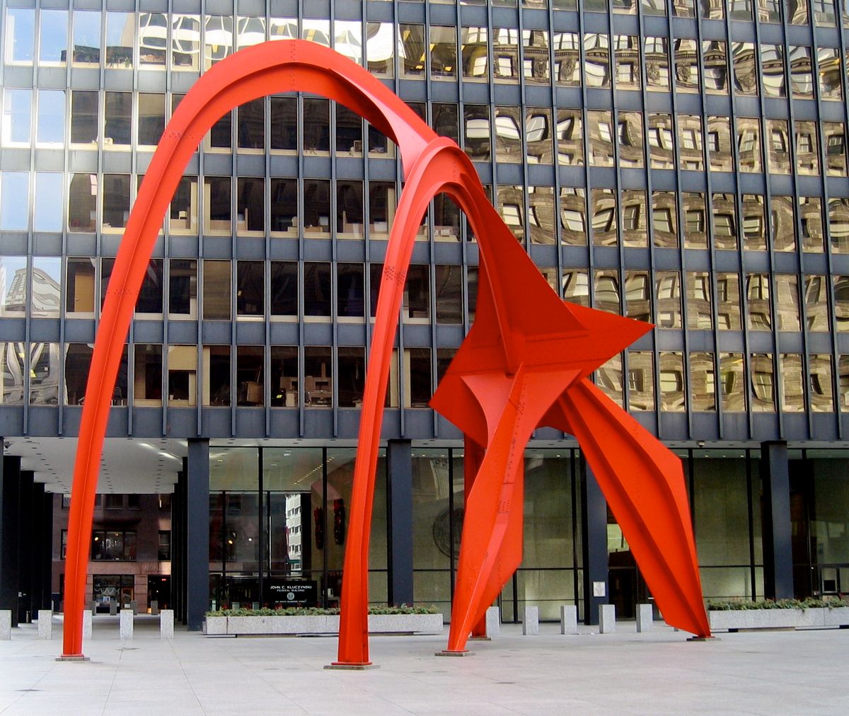 Alexander Calder's Flamingo (1974) in Chicago is part of the General Services Administration's collection Photo by JeremyA, via Wikimedia Commons