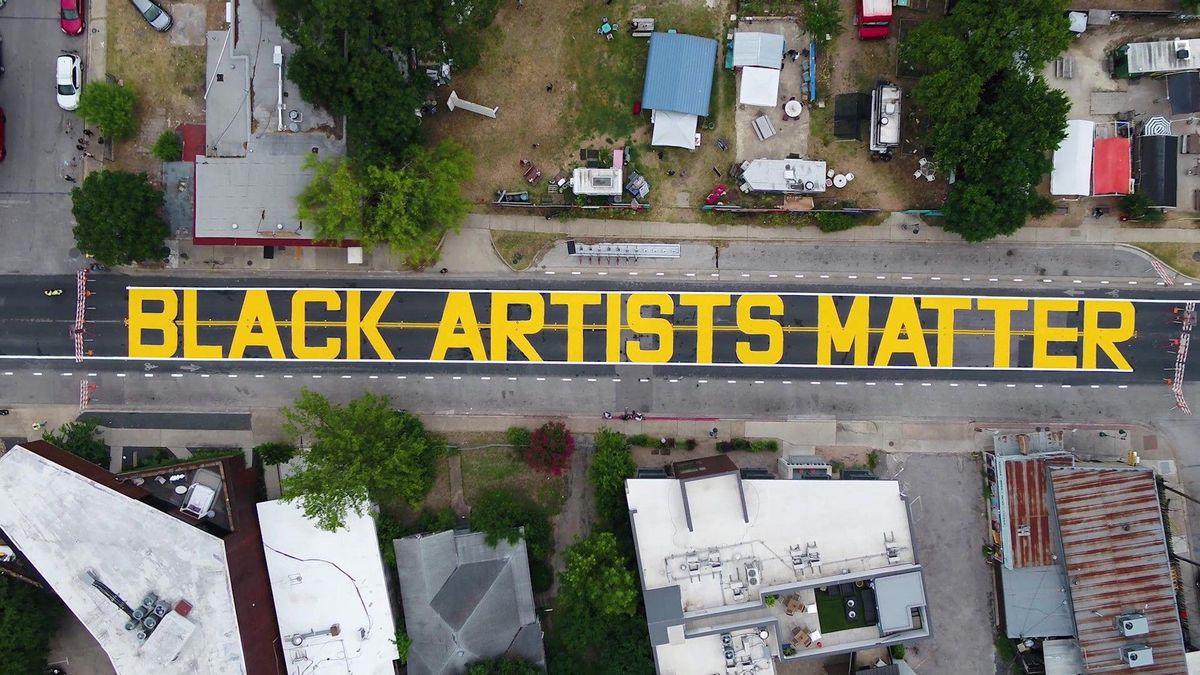 The 'Black Artists Matter' mural on Austin's 11th Street. ATXN via Bob Daemmrich/Alamy Live News