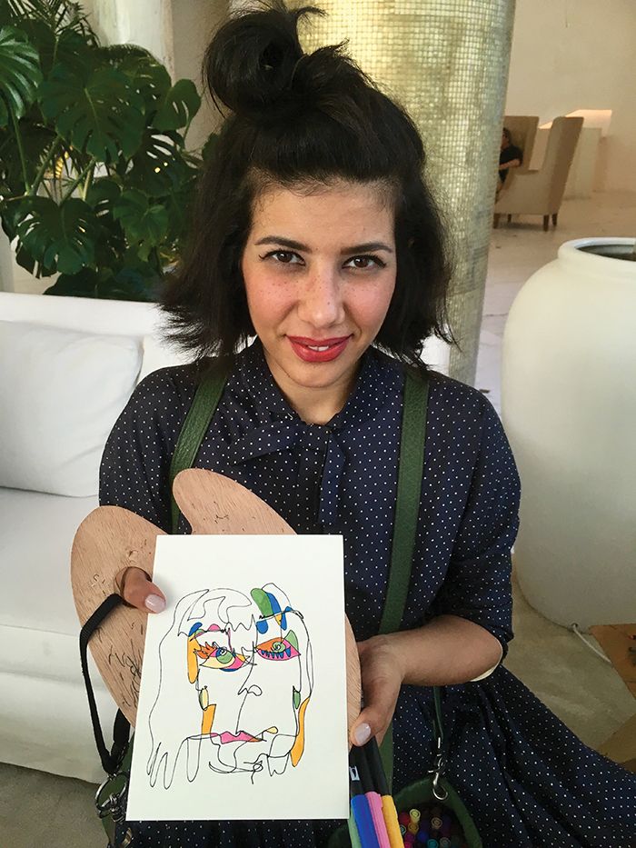 Moral Turgeman with her portrait of our intrepid reporter, Louisa Buck Louisa Buck