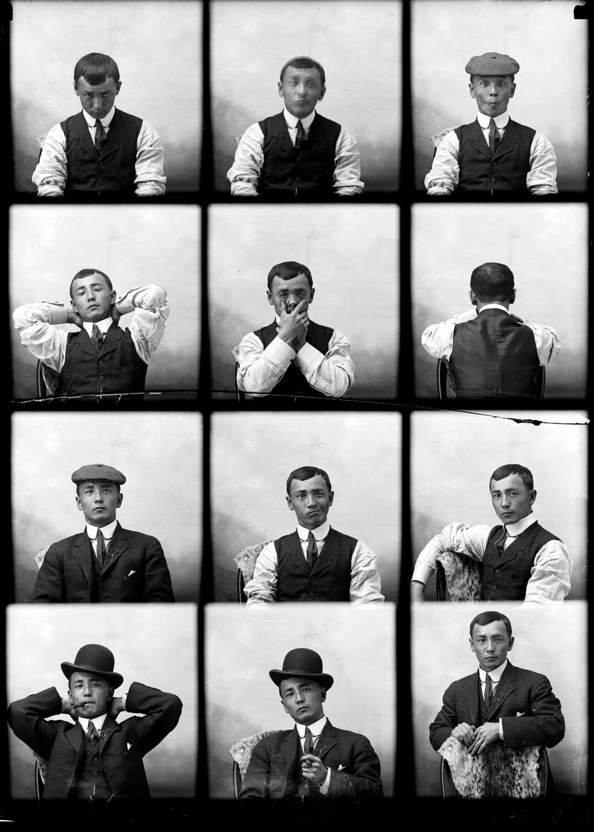Contact sheet of self-portraits by Frank Matsura Courtesy Argot Pictures, Vancouver International Film Festival