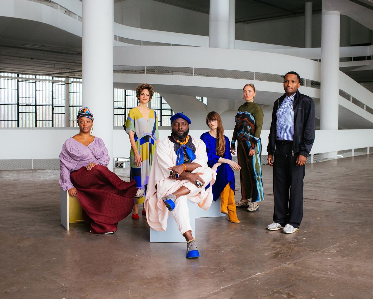Conceptual team for the 36th Bienal de São Paulo, from left to right: Keyna Eleison, Alya Sebti, Bonaventure Soh Bejeng Ndikung, Henriette Gallus, Anna Roberta Goetz and Thiago de Paula Souza © João Medeiros / Fundação Bienal de São Paulo