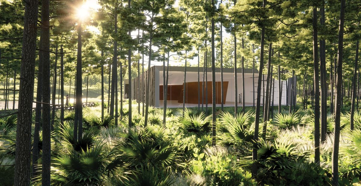 Rendering of the Passage of Time Pavilion at the Longleaf Art Park OLI Architecture
