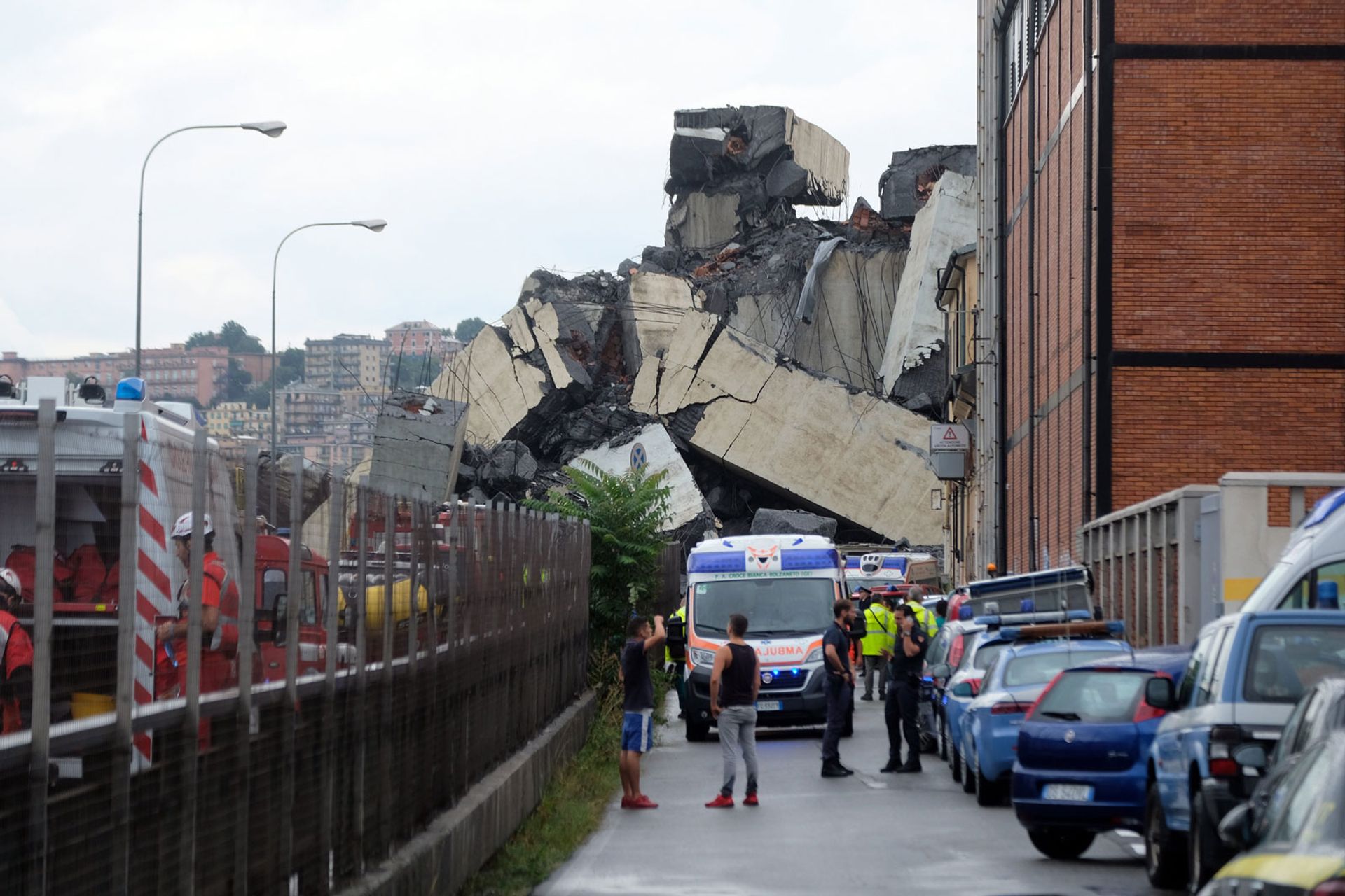 A section of the giant motorway bridge that collapsed in Genoa killing at least 39 people © Photo: Andrea Leoni / AFP