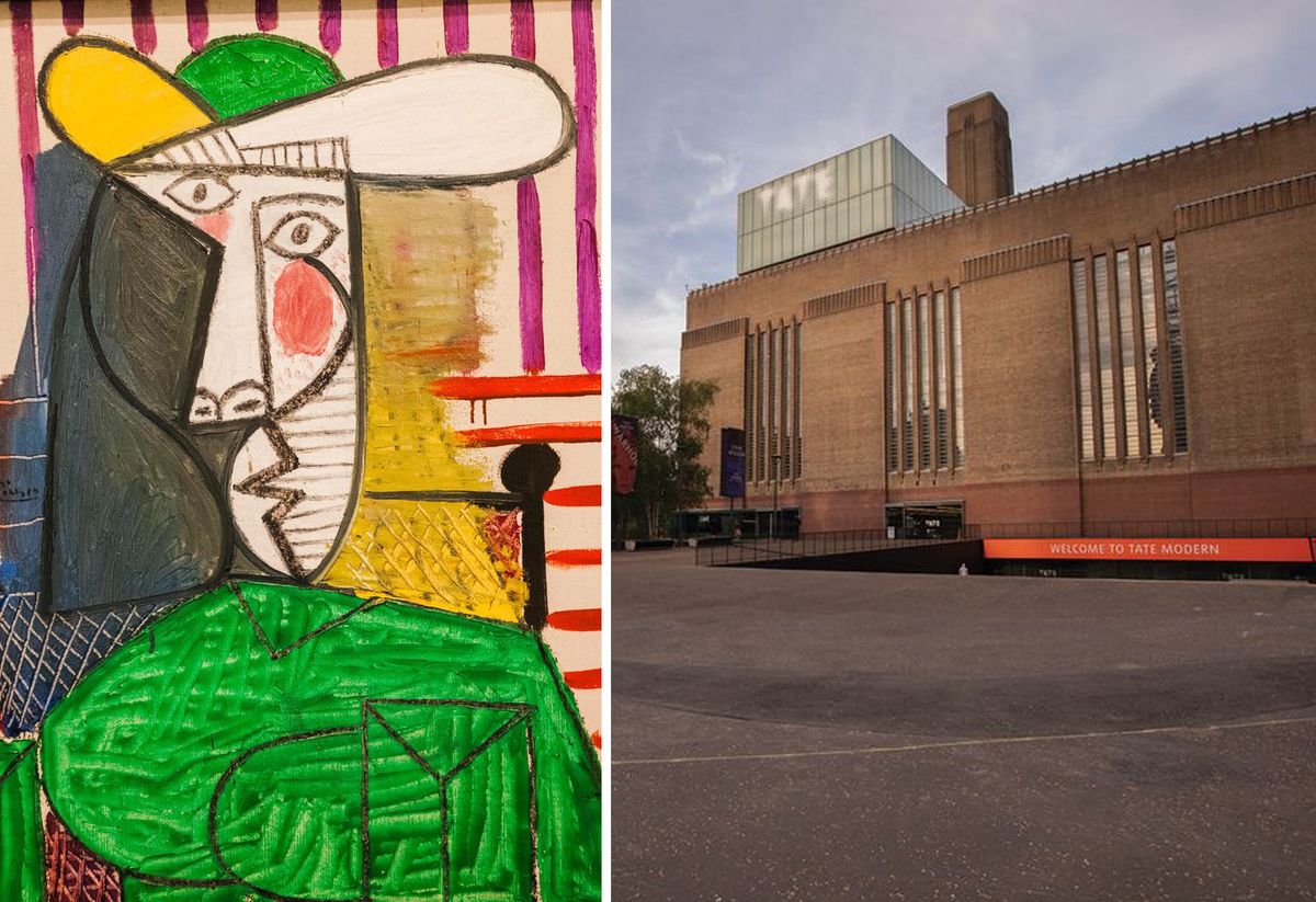 Left, Pablo Picasso's Bust of a Woman (1944) and right, the Tate Modern where the painting was damaged last December Picasso: © Steve Vidler/Alamy; Tate: © David Owens