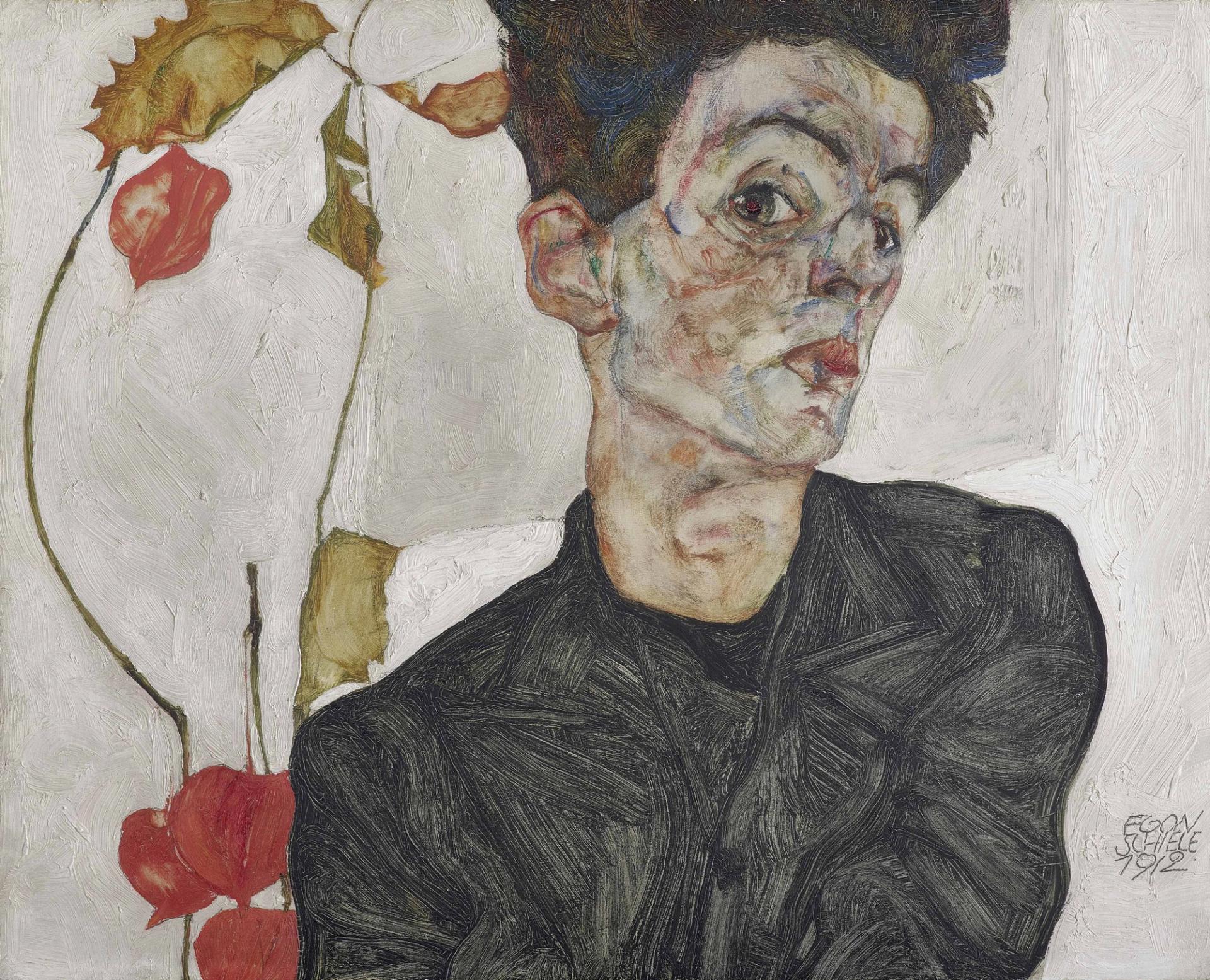 Self Portrait with Chinese Lantern Plant (1912) by Egon Schiele. The Austrian artist painted many self portraits during his short life Courtesy Tokyo metropolitan museum of art
