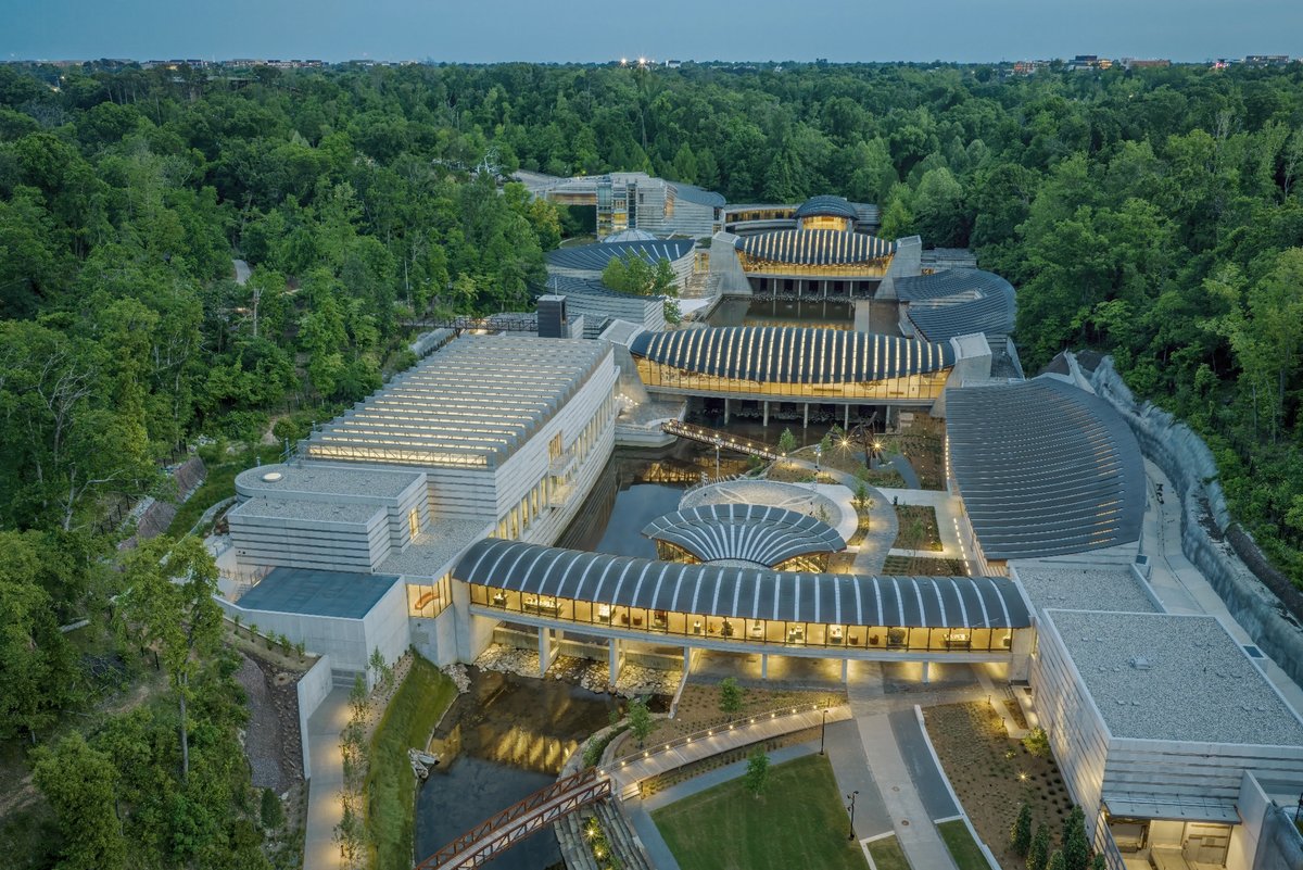 Aerial view of the newly expanded Crystal Bridges Museum of American Art, Bentonville, Arkansas © Tim Hursley, courtesy Crystal Bridges Museum of American Art