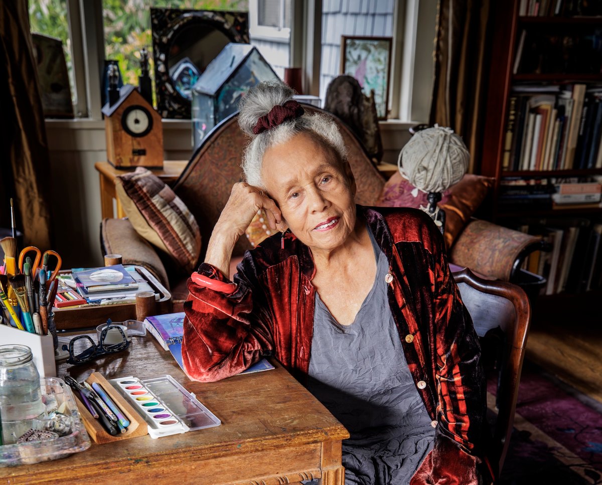 Betye Saar at her studio in Laurel Canyon, Los Angeles, 2026 Courtesy of the artist and Roberts Projects, Los Angeles. Photo: David Sprague