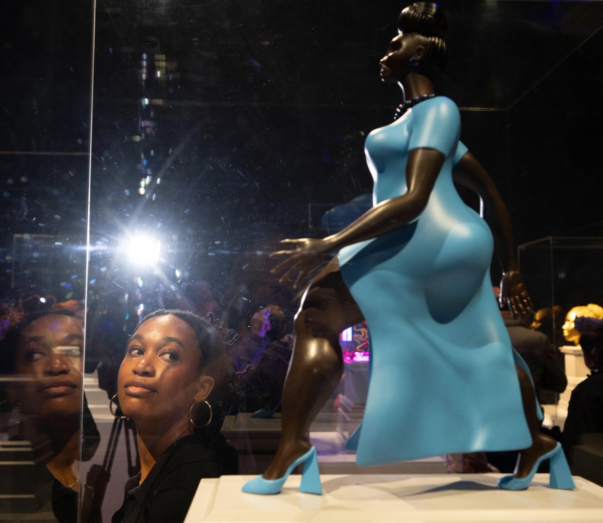 Artist Tschabalala Self in front of her proposed 2028 fourth plinth commission, Lady in Blue 
Credit: Malcolm Park/Alamy Live News