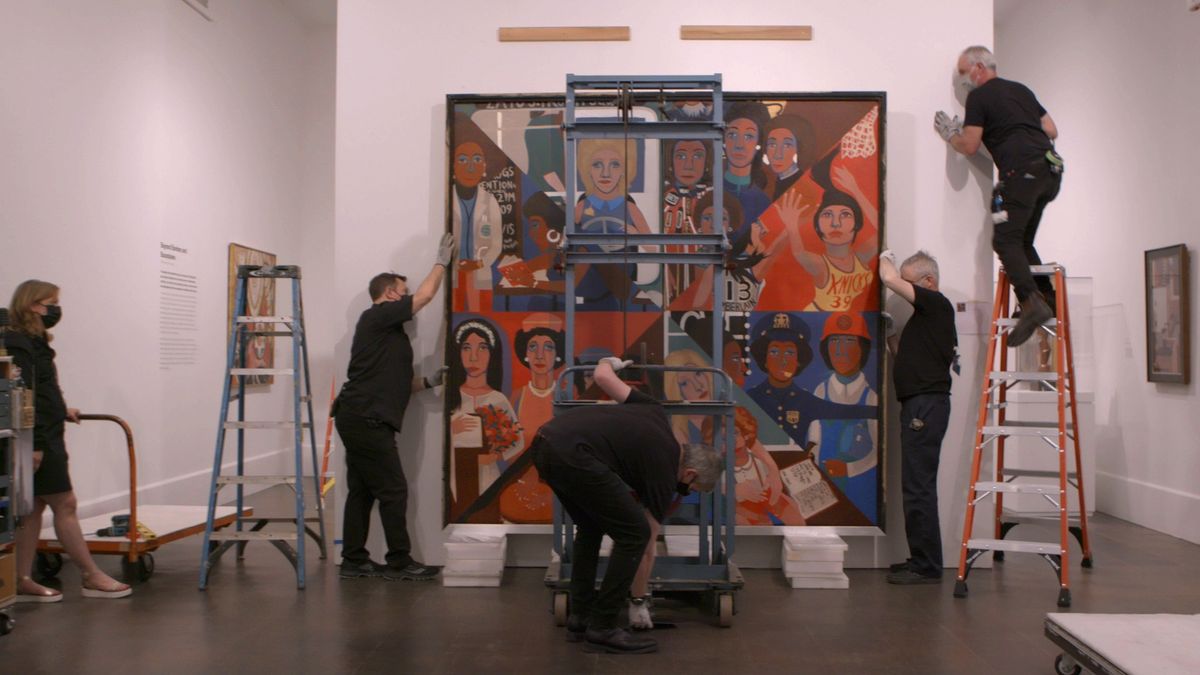 Faith Ringgold's For the Women’s House (1971) being installed at the Brooklyn Museum Aubin Pictures