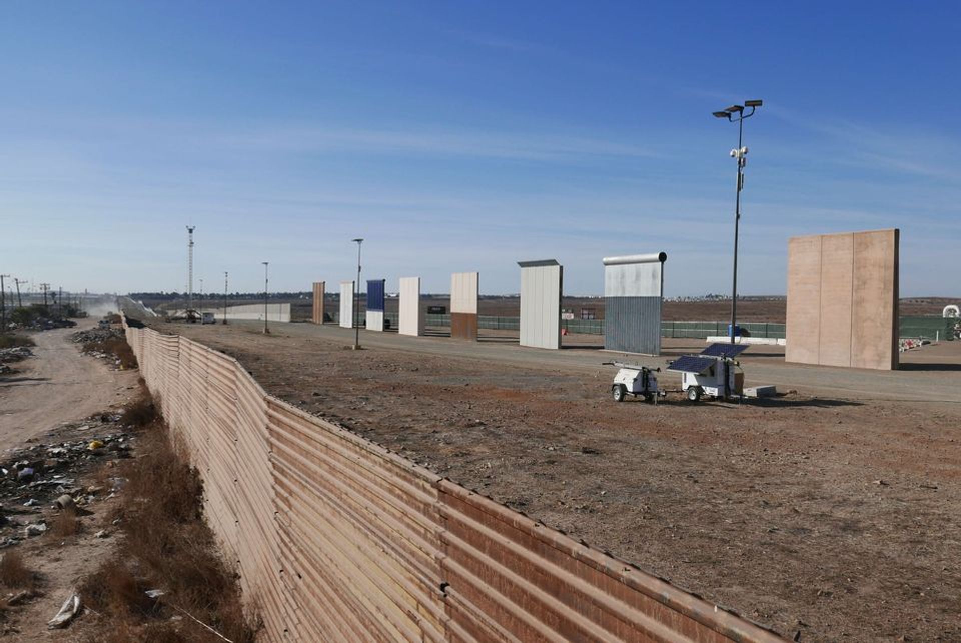 The border wall prototypes as seen from the Mexican side of the border. 