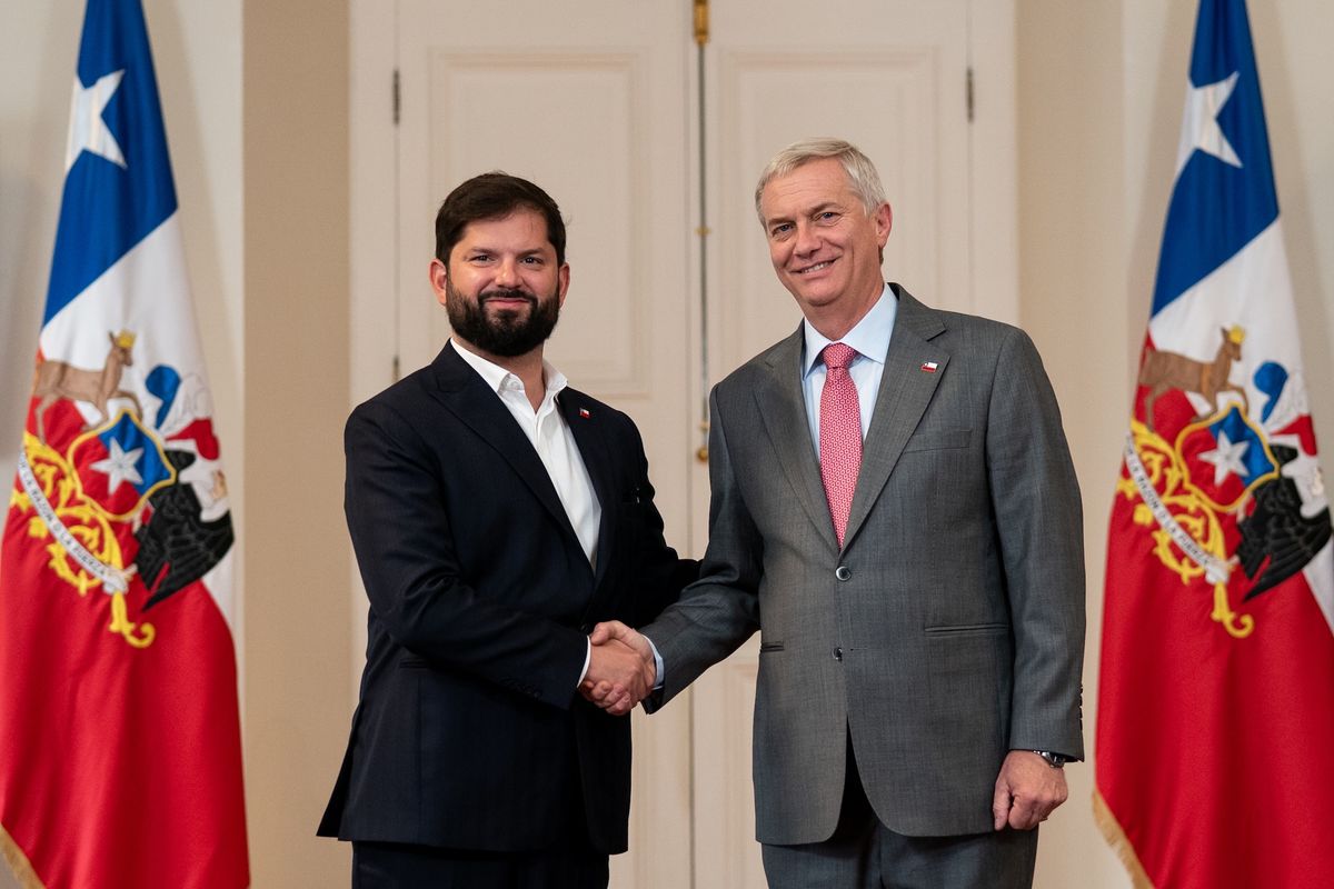 Chile's previous president Gabriel Boric (left) receives his successor José Antonio Kast (right) in December 2025 Courtesy the Government of Chile