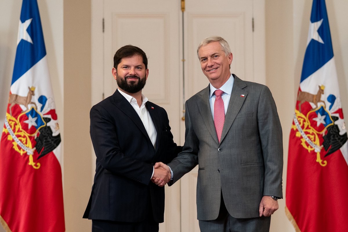 Chile's previous president Gabriel Boric (left) receives his successor José Antonio Kast (right) in December 2025 Courtesy the Government of Chile