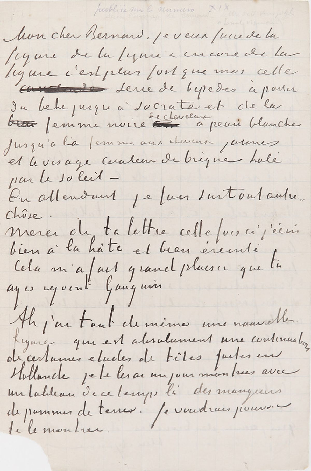 The first page of Van Gogh’s letter to Emile Bernard, around 21 August 1888 Credit: Collection of Anne-Marie Springer