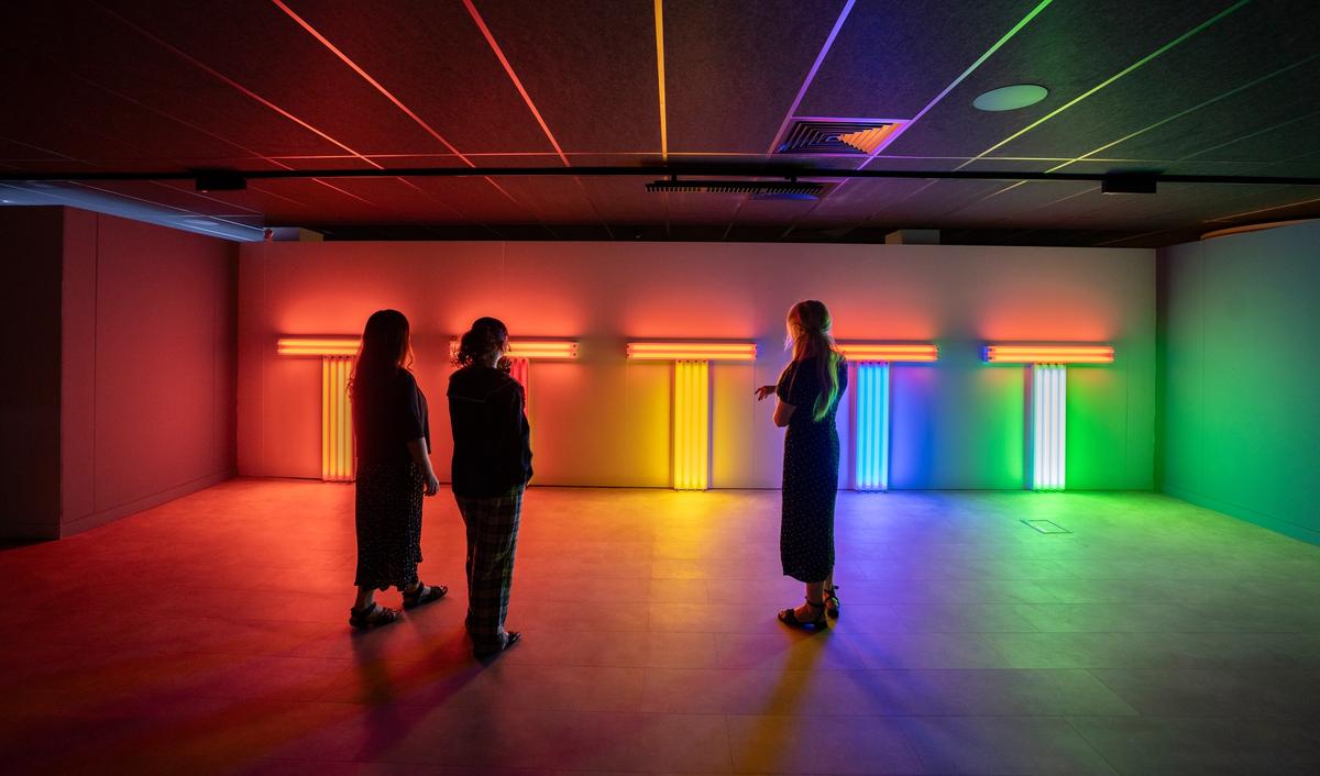 Dan Flavin's Untitled (to Don Judd, colourist) 1-5 (1987), part of the exhibition Victory Over the Sun: Encounters with Light Image: © The Light