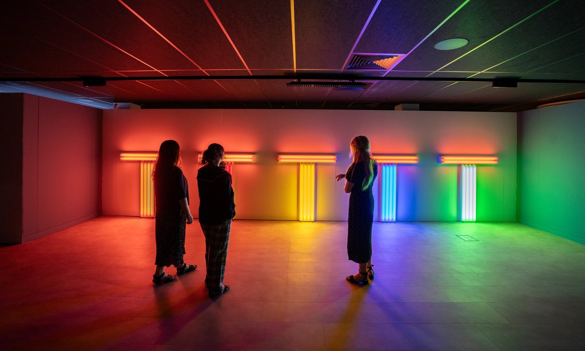 Light-based artwork inside The Light cultural centre in Durham