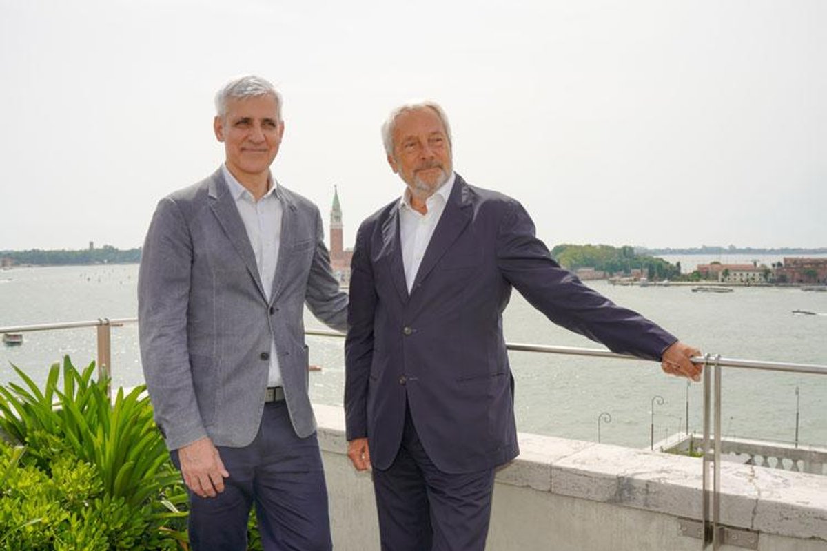 Left to right: Adriano Pedrosa, the curator of the 2024 Venice Biennale and Roberto Cicutto, president of the Venice Biennale
Courtesy Venice Biennale