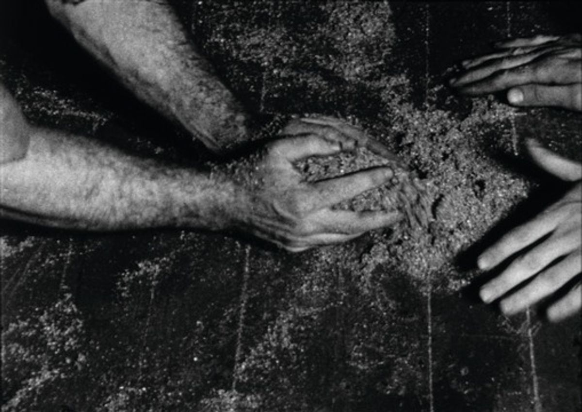 Richard Serra and Philip Glass in Serra’s film Hands Scraping (1968) (Photo © ProLitteris)