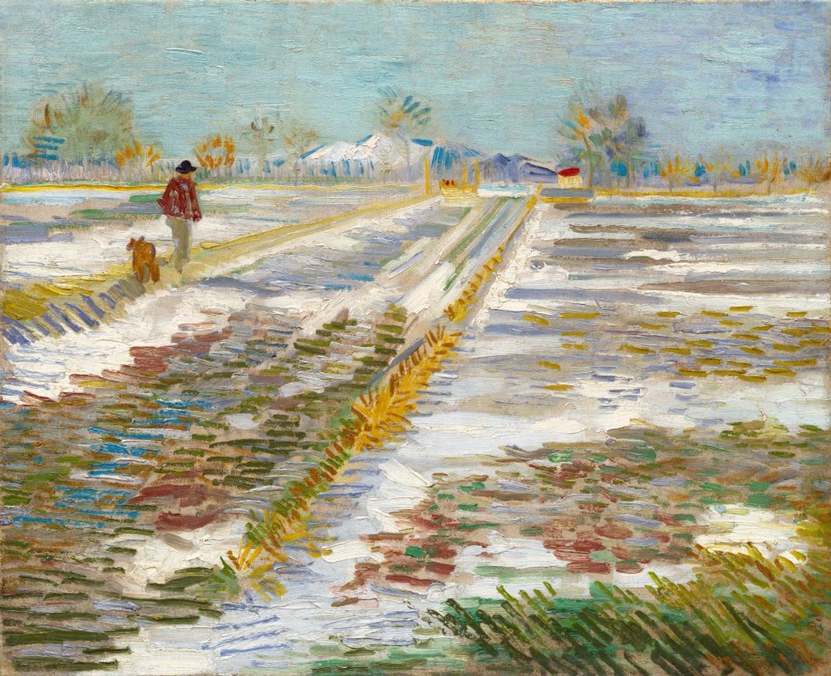 Van Gogh’s Landscape with Snow (February 1888)
Solomon R. Guggenheim Museum, New York (gift of Hilde Thannhauser, 1984). Via Wikimedia