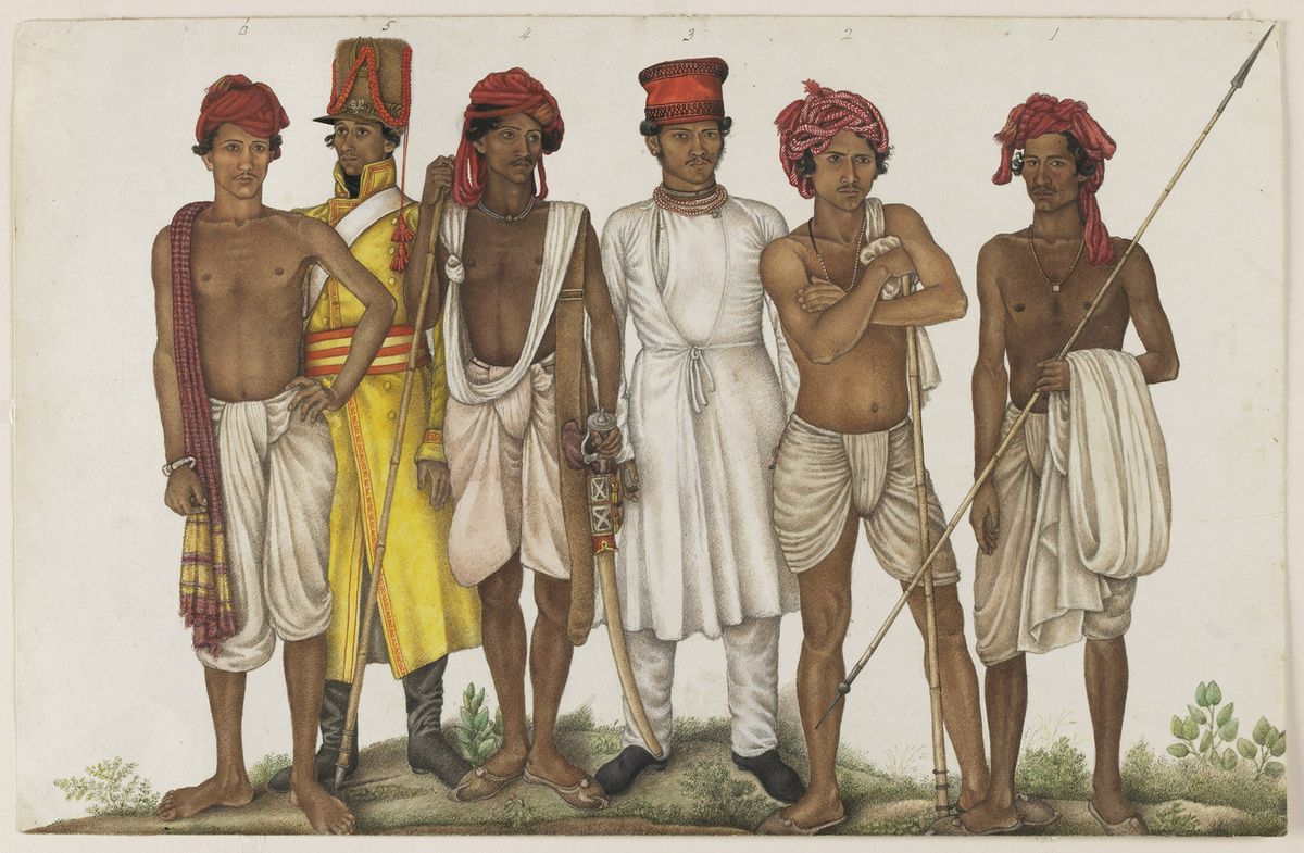Ghulam Ali Khan’s Six Recruits (1815-16) was commissioned by Colonel James Skinner, an East India Company officer © Freer Gallery of Art and Arthur M. Sackler Gallery