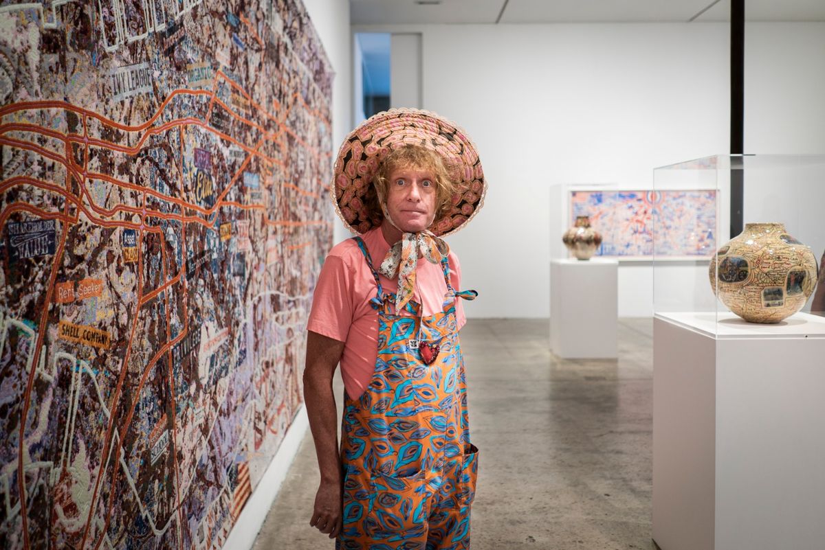 Grayson Perry at his new show with Victoria Miro in London Photo: David Clack