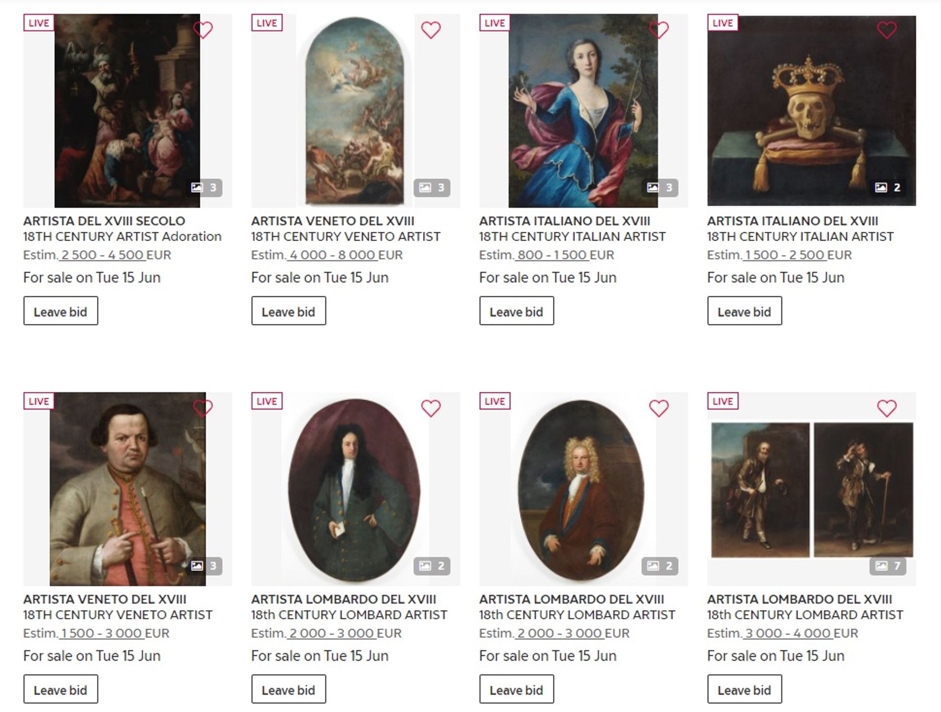 Lower value Italian paintings for sale on Drouot Online following the decision to allow paintings worth under €13,500 out of Italy without an export licence Courtesy of Drouot Digital