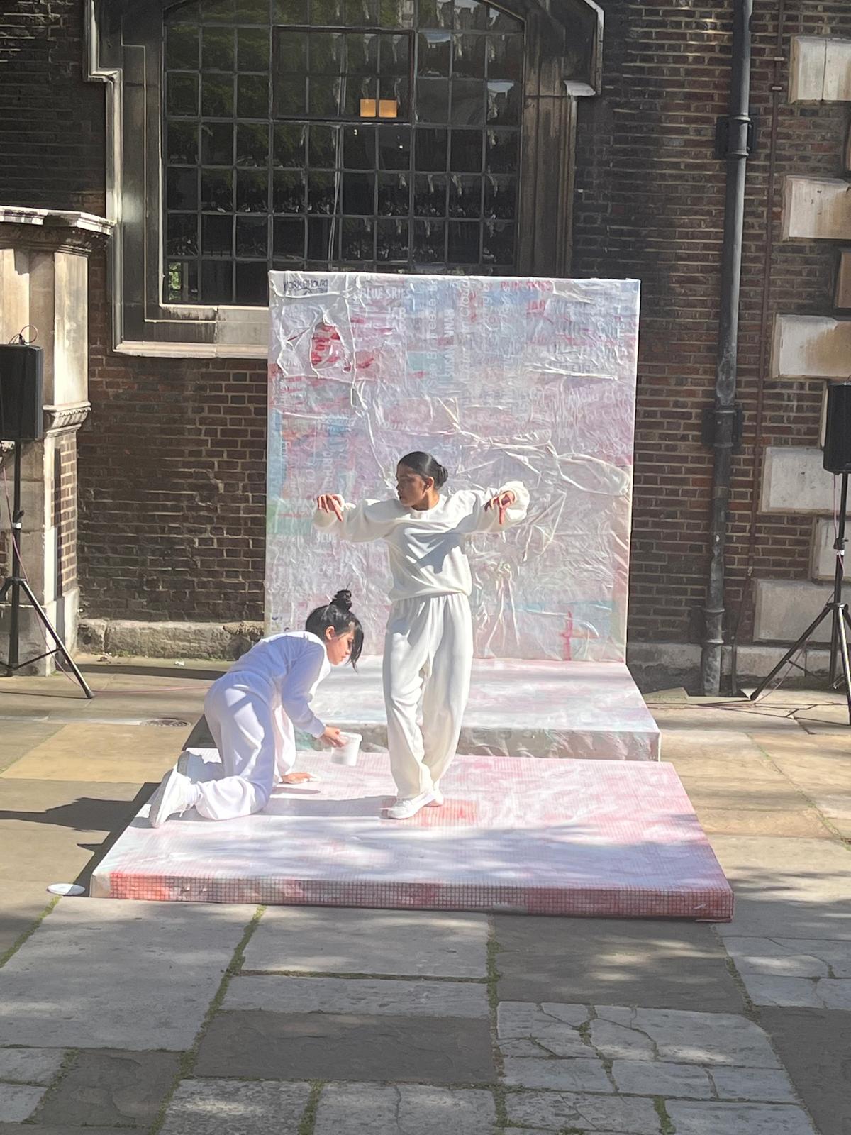 Mandy El Sayegh’s live work The Minimum in the square outside St James’s church in Piccadilly. Courtesy of Louisa Buck