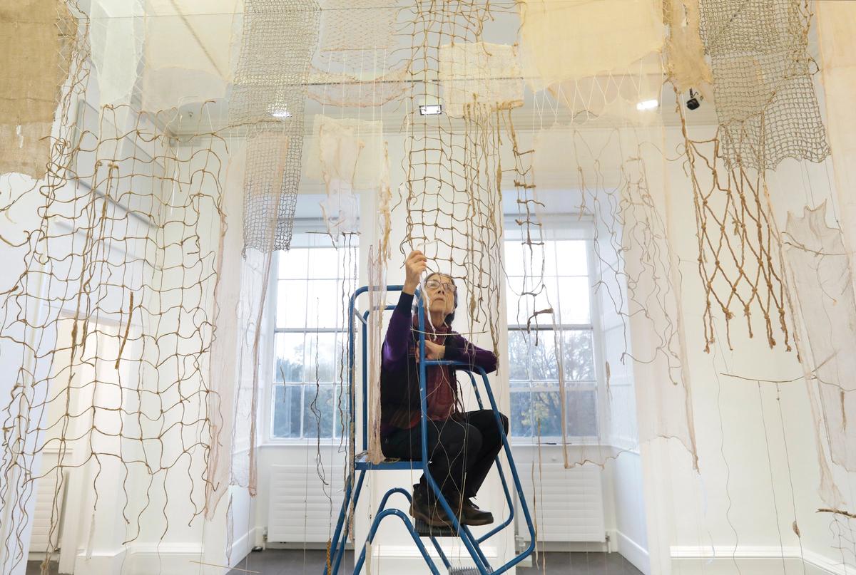 Cecilia Vicuna installing Reverse Migration
Irish Museum of Modern Art