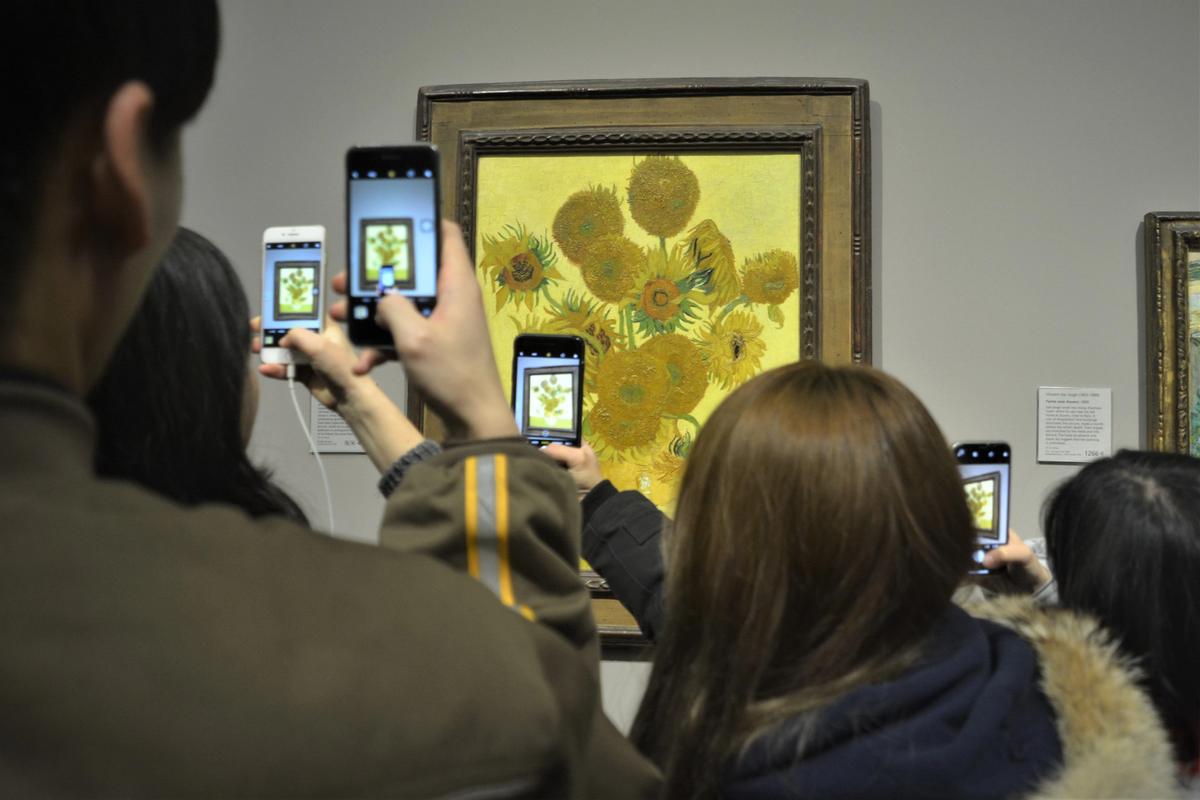 Temporarily un-Instagrammable: Vincent van Gogh's Sunflowers is among 60 masterpieces from London's National Gallery caught up in a Japanese museum closure Photo: Ka Yau Lee, on Flickr