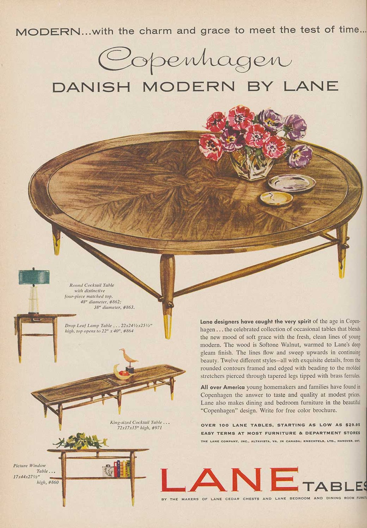 “The concept of Danish design was consciously invented with a clear marketing narrative”: an advert for American company Lane’s Copenhagen series of furniture in Life magazine, 1958
Courtesy University of Chicago Press
